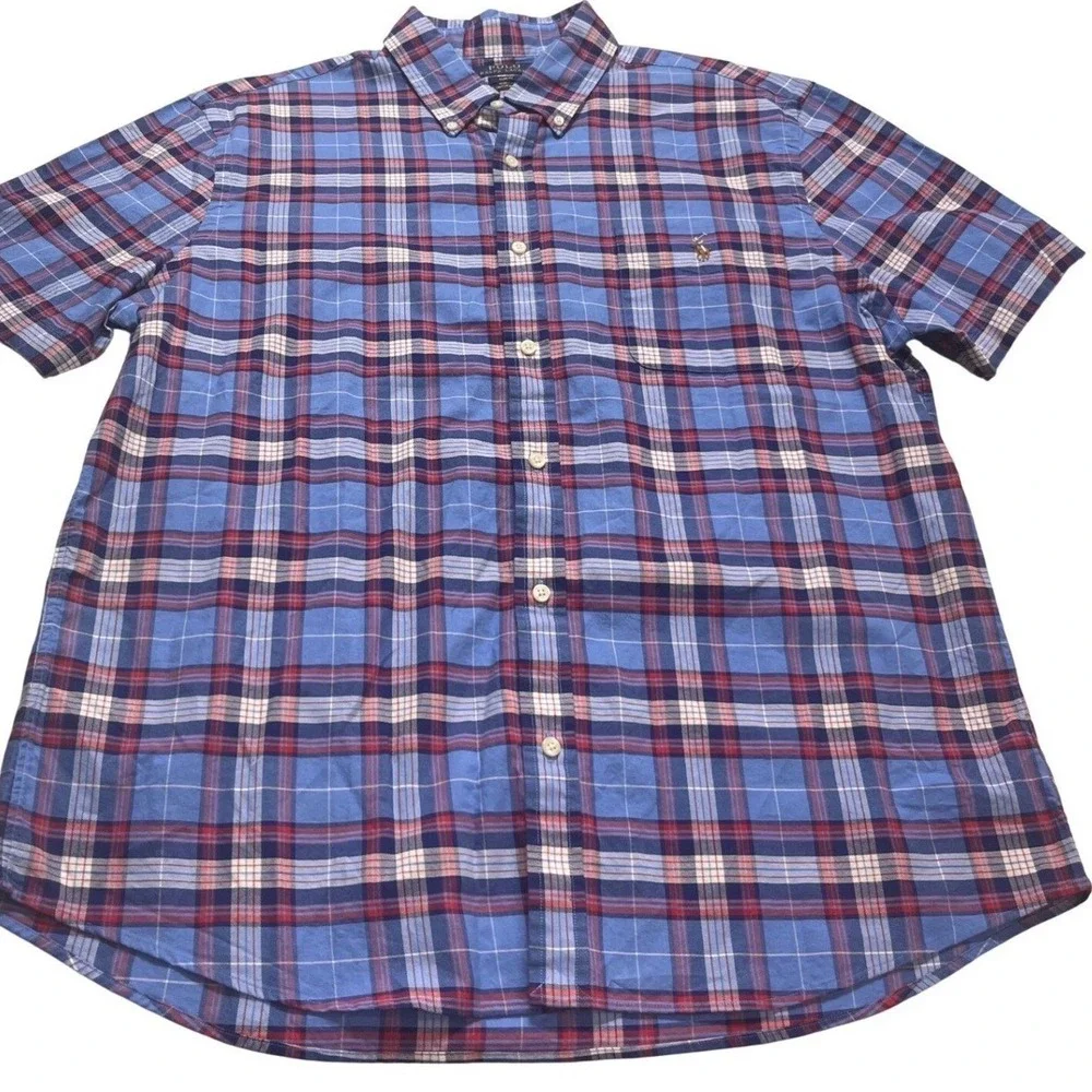 Polo Ralph Lauren Men XXL Slim Fit Untucked Plaid Short Sleeve Button Down Shirt